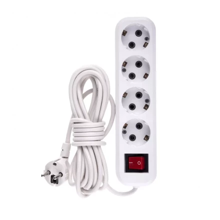 Удлинитель бытовой с заземлением и выключателем 5 м 4 розетки 10 A серия УХз10 Denzel 95978 купить в Нягани