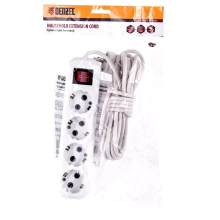 Удлинитель бытовой с заземлением и выключателем 5 м 4 розетки 10 A серия УХз10 Denzel 95978 купить в Нягани