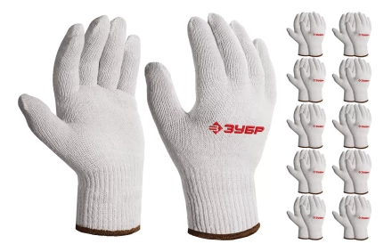 ЗУБР ОПТИМА, L-XL, х/б перчатки без покрытия, 10 класс, 10 пар (11446-XL10) купить в Нягани