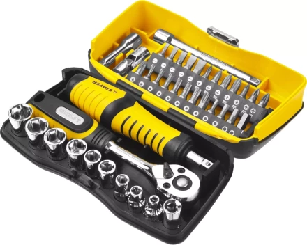 Набор STAYER &quot;PROFESSIONAL&quot;: Биты и торцовые головки с трещеткой и воротком, 39 предметов 25135-H39 купить в Нягани