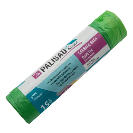 Пакеты для мусора с завязками 35 л x 15 шт., зеленые, Home Palisad 927175 купить в Нягани