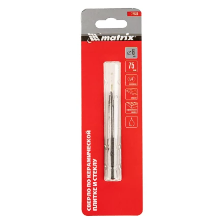 Сверло по керамической плитке и стеклу, 6 мм, шестигранный хвостовик Matrix 72836 купить в Нягани