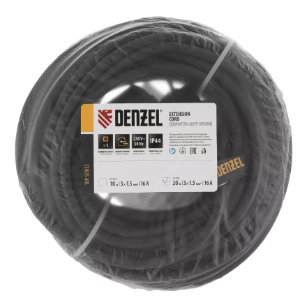 Удлинитель-шнур силовой Denzel Top Series 37420, КГТТ, 20м, 1 розетка, 3 x 1,5 мм, 3 м купить в Нягани