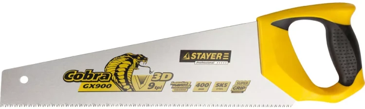 Ножовка STAYER "PROFI" "COBRA" GX900, трехгранный японский зуб, импульсная закалка, 2-х комп ручка, 9 TPI, 450мм 1514-45_z02 купить в Нягани