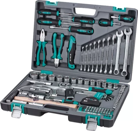 Набор инструментов 1/2  1/4 CrV пластиковый кейс  98 предметов STELS 14111 купить в Нягани