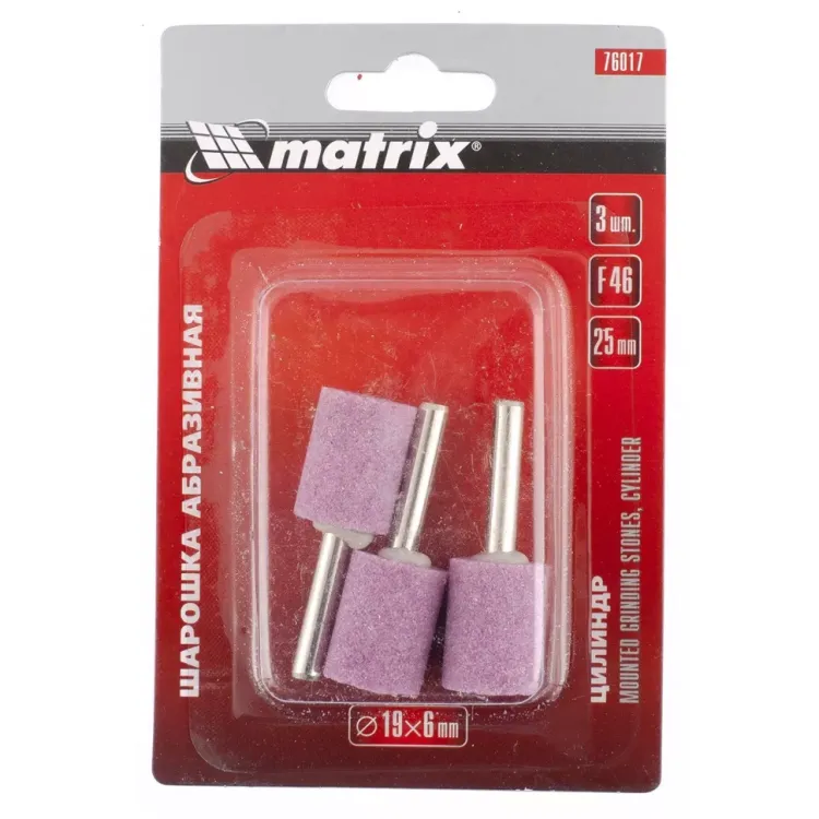 Шарошка абразивная цилиндр 10 x 20 x 3 мм F80 3 штуки MATRIX 76018 купить в Нягани