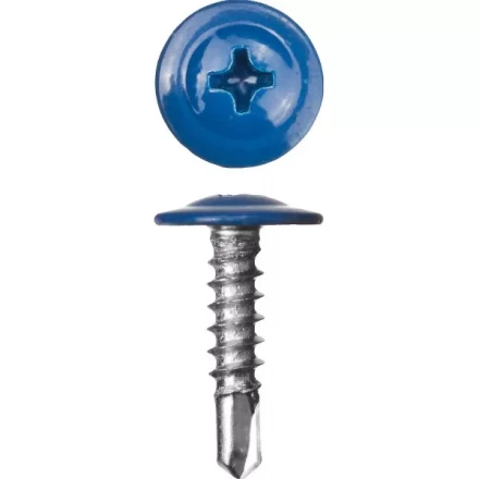 Саморезы ЗУБР с прессшайбой и сверлом по листовому металлу до 2мм, окрашенные в RAL-5005, PH2, 4,2х19мм, 450шт 300211-42-019-5005 купить в Нягани