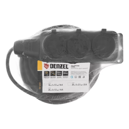 Удлинитель-шнур силовой Denzel Top Series 37421, КГТТ, 10м, 3 розетки, 3 x 1,5 мм, 3 м купить в Нягани