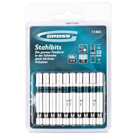 Набор бит HEX 6х50 сталь S2 10 шт GROSS 11465 купить в Нягани