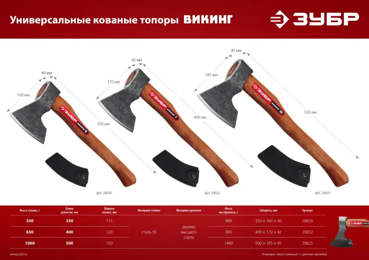 ЗУБР ВИКИНГ-7, 700/950 г, 400 мм, универсальный кованый топор (20632) купить в Нягани