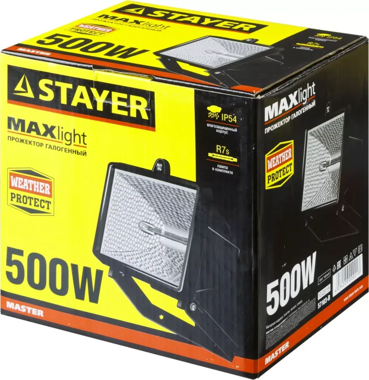 Прожектор STAYER "MASTER" MAXLight галогенный, с дугой крепления под установку, черный, 500Вт 57103-B купить в Нягани