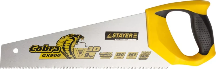 Ножовка STAYER "PROFI" "COBRA" GX900, трехгранный японский зуб, импульсная закалка, 2-х комп ручка, 9 TPI, 350мм 1514-35_z02 купить в Нягани