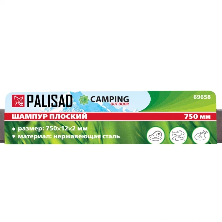 Шампур плоский, 750 х 12 х 2 мм, нержавеющая сталь, Camping Palisad 69658 купить в Нягани