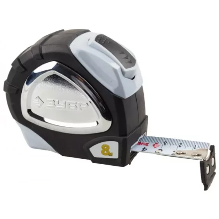 Рулетка ЗУБР &quot;ЭКСПЕРТ&quot; &quot;ПРЕМИУМ&quot;, двухкомпонентный корпус, автостоп, полотно с нейлоновым напылением, 8 м / 25 мм 34050-08-25_z01 купить в Нягани