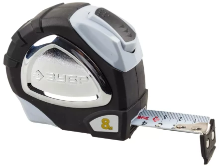 Рулетка ЗУБР &quot;ЭКСПЕРТ&quot; &quot;ПРЕМИУМ&quot;, двухкомпонентный корпус, автостоп, полотно с нейлоновым напылением, 8 м / 25 мм 34050-08-25_z01 купить в Нягани