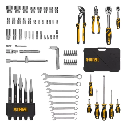 Набор инструментов Denzel 15802, 1/2&quot;, 1/4&quot;, CrV, S2, пластиковый кейс, 84 предмета купить в Нягани