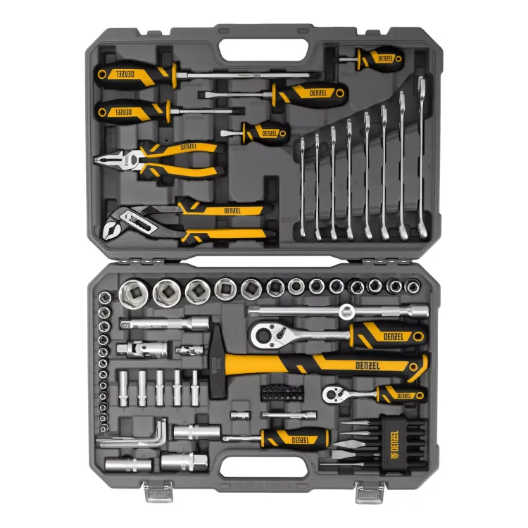 Набор инструментов Denzel 15802, 1/2", 1/4", CrV, S2, пластиковый кейс, 84 предмета купить в Нягани
