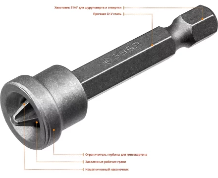 ЗУБР 10 шт, PH2, 50 мм, биты с ограничителем (26002-2-50-10) купить в Нягани