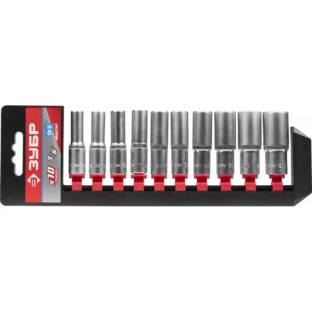 Набор ЗУБР &quot;МАСТЕР&quot;: Торцовые головки (3/8&quot;) удлиненные на пластиковом рельсе, Cr-V, 8-19мм, 10 предметов 27655-H10 купить в Нягани