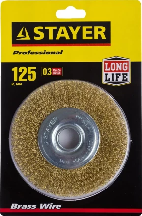 STAYER &quot;PROFESSIONAL&quot;. Щетка дисковая для УШМ, витая стальная латунированная проволока 0,3мм, 125ммх22мм 35122-125 купить в Нягани