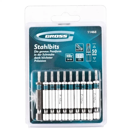 Набор бит TORX 10х50 сталь S2 10 шт GROSS 11468 купить в Нягани