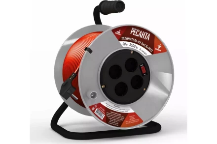 Удлинитель силовой на катушке Ресанта СУ-3х1,5-30/2 (с выкл., 4 розетки) 61/118/6 купить в Нягани