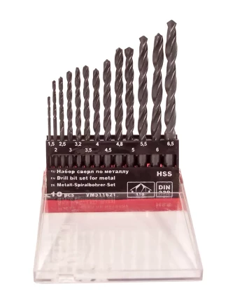 Набор сверл для металла HSS Ф1,5-6,5 мм 13 штук пластиковый футляр VMX 511621 купить в Нягани