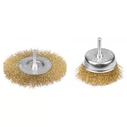 STAYER &quot;PROFESSIONAL&quot;. Набор щеток-крацовок для дрели, витая стальная латунированная проволока 0,3мм, дисковая 100мм, чашечная 75мм, 2шт 35150-H2_z01 купить в Нягани