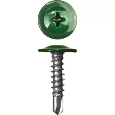 Саморезы ЗУБР с прессшайбой и сверлом по листовому металлу до 2мм, окрашенные в RAL-6005, PH2, 4,2х25мм, 400шт 300211-42-025-6005 купить в Нягани