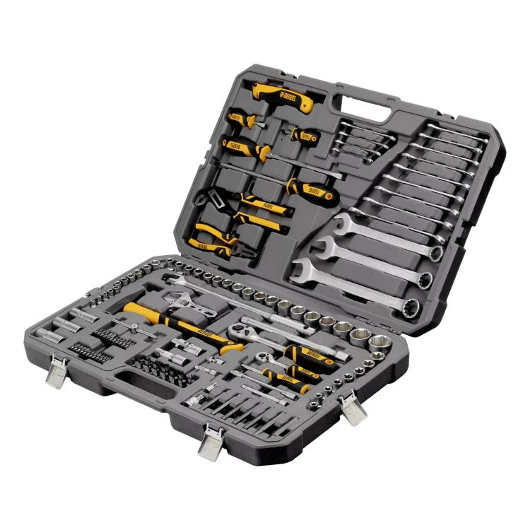 Набор инструментов Denzel 15804, 1/2", 1/4", CrV, S2, пластиковый кейс, 122 предмета купить в Нягани