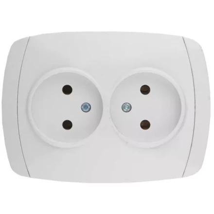 Розетка СВЕТОЗАР &quot;CITY LIGHT&quot; двойная в сборе, без заземления, цвет белый, 16А/~250В SV-54202-W купить в Нягани