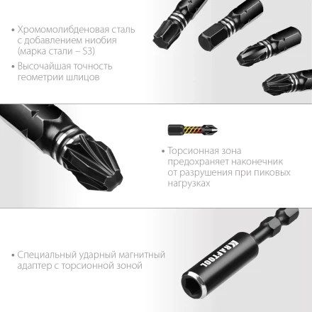 Набор ударных торсионных бит KRAFTOOL Impact, Cr-Mo-V-Nb сталь 26066-H32 купить в Нягани