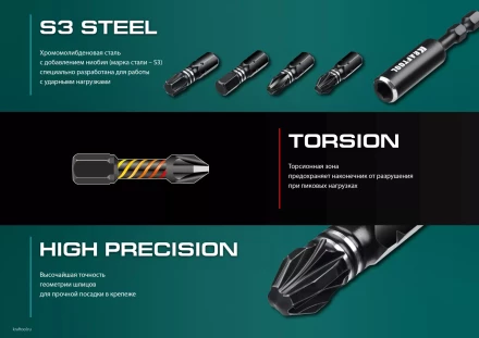Набор ударных торсионных бит KRAFTOOL Impact, Cr-Mo-V-Nb сталь 26066-H32 купить в Нягани