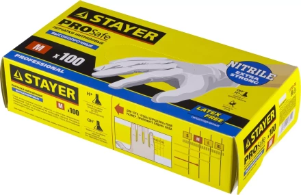 Перчатки STAYER &quot;PROFI&quot; нитриловые экстратонкие, M, 100шт 11203-M купить в Нягани