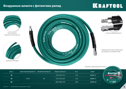 Воздушные шланги KRAFTOOL с фитингами рапид 10х15 мм 06588-20 купить в Нягани