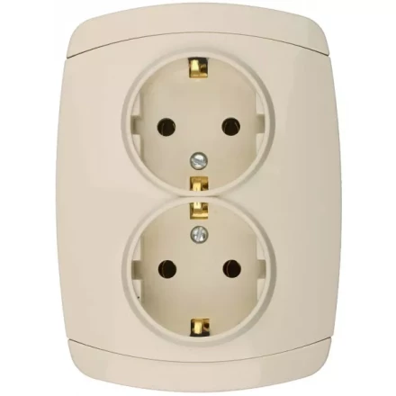 Розетка СВЕТОЗАР &quot;CITY LIGHT&quot; двойная в сборе, с заземлением, цвет бежевый, 16А/~250В SV-54207-B купить в Нягани
