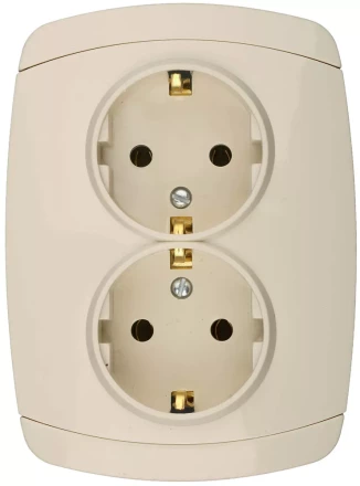 Розетка СВЕТОЗАР &quot;CITY LIGHT&quot; двойная в сборе, с заземлением, цвет бежевый, 16А/~250В SV-54207-B купить в Нягани