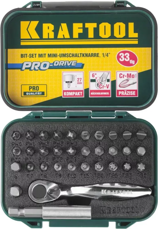 PRO. Наборы в боксе: БИТЫ KRAFTOOL PRO-Drive 26157-H33 купить в Нягани