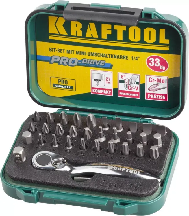 PRO. Наборы в боксе: БИТЫ KRAFTOOL PRO-Drive 26157-H33 купить в Нягани