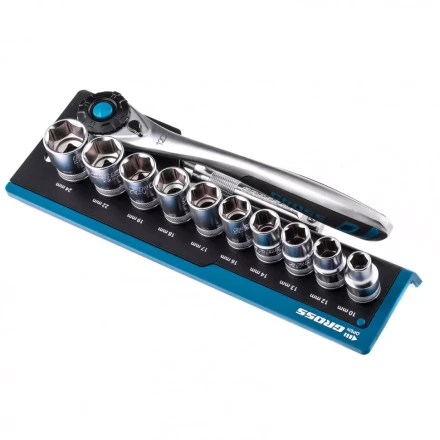 Набор торцевых головок трещотка 120 зубьев 12 предметов 1/2&quot; CrV Gross 14138 купить в Нягани