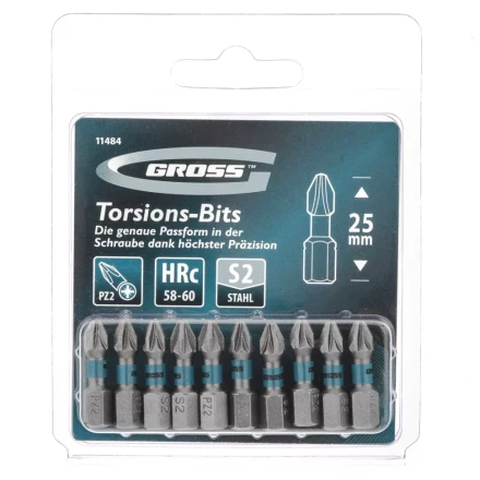 Набор бит торсионных PZ2x25 мм для ударных шуруповертов 10 шт. Gross 11484 купить в Нягани