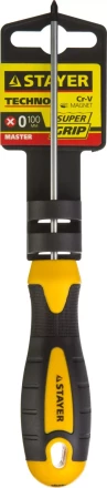 Отвертка STAYER &quot;MASTER&quot; &quot;ТECHNO&quot;, двухкомпонентная рукоятка, магнитный наконечник, Cr-V, PH0x100мм 2508-0-10_z02 купить в Нягани