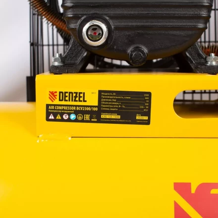 Компрессор воздушный рем. привод BCV2300/100, 2,3 кВт, 100 литров, 440 л/мин Denzel 58111 купить в Нягани