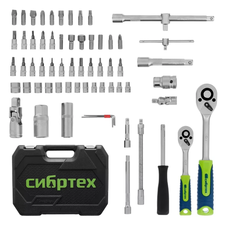 Набор инструментов Сибртех 13388, 1/2", 1/4", пластиковый кейс, 94 предмета купить в Нягани