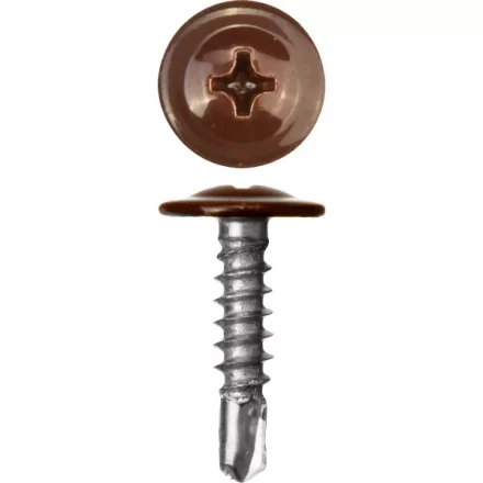 Саморезы ЗУБР с прессшайбой и сверлом по листовому металлу до 2мм, окрашенные в RAL-8017, PH2, 4,2х19мм, 450шт 300211-42-019-8017 купить в Нягани