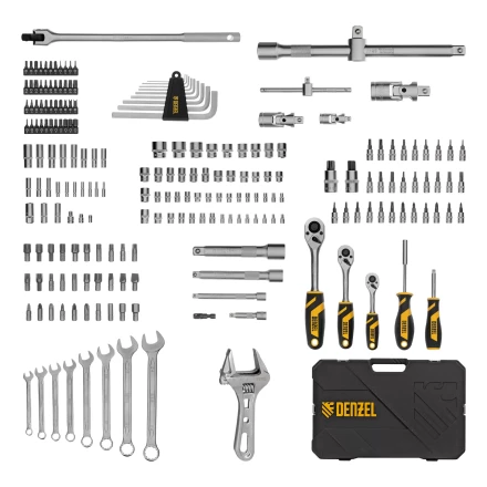 Набор инструментов Denzel 15807, 1/2&quot;, 1/4&quot;, 3/8&quot;, CrV, S2, пластиковый кейс, 216 предметов купить в Нягани