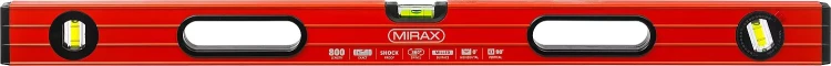 Уровень коробчатый усиленный MIRAX, фрезерованная поверхность, утолщенный профиль, 3 противоударных ампулы (1 поворотная на 360 град), с ручками, 80 см 34603-080 купить в Нягани
