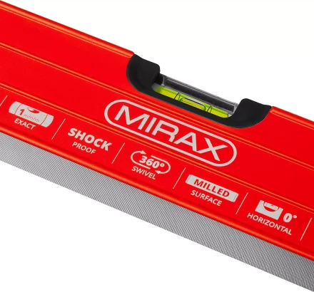 Уровень коробчатый усиленный MIRAX, фрезерованная поверхность, утолщенный профиль, 3 противоударных ампулы (1 поворотная на 360 град), с ручками, 80 см 34603-080 купить в Нягани