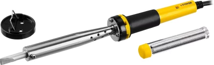 Паяльник PROTerm с двухкомпонентной рукояткой, в комплекте с припоем и подставкой, жало - клин, STAYER Professional 55300-100, 100 Вт 55300-100 купить в Нягани