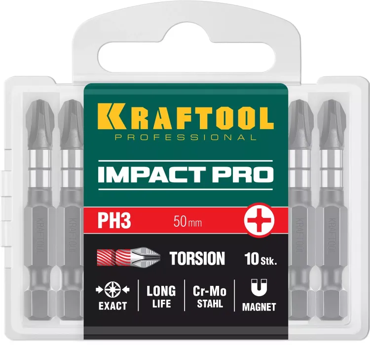 Биты для ударных шуруповертов KRAFTOOL Impact Pro PH 26191-3-50-S10 купить в Нягани